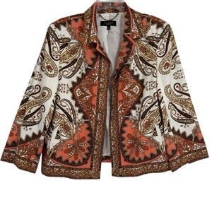 TALBOTS Blazer Size 14 Cotton Jacket Paisley Lightweight Collar Pockets Lined